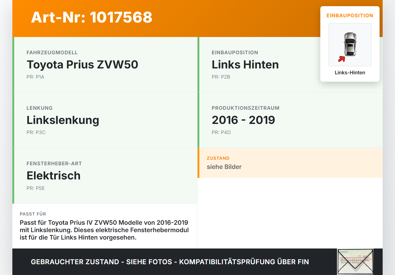 Toyota Prius IV ZVW5 16-19 Fensterhebermotor mit Fensterheber Links Hinten Toyota Prius IV ZVW5 16-19 02.09.2016... Vorschau 3