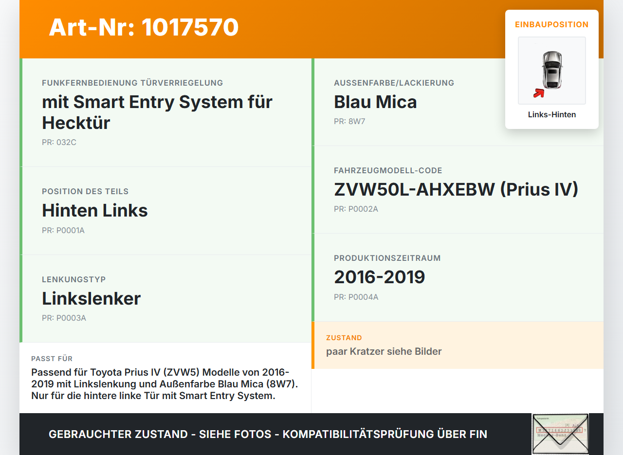 Toyota Prius IV ZVW5 16-19 Türgriff Griff aussen Links Hinten 8W7 Toyota Prius IV ZVW5 16-19 02.09.2016 gebraucht Vorschau 3