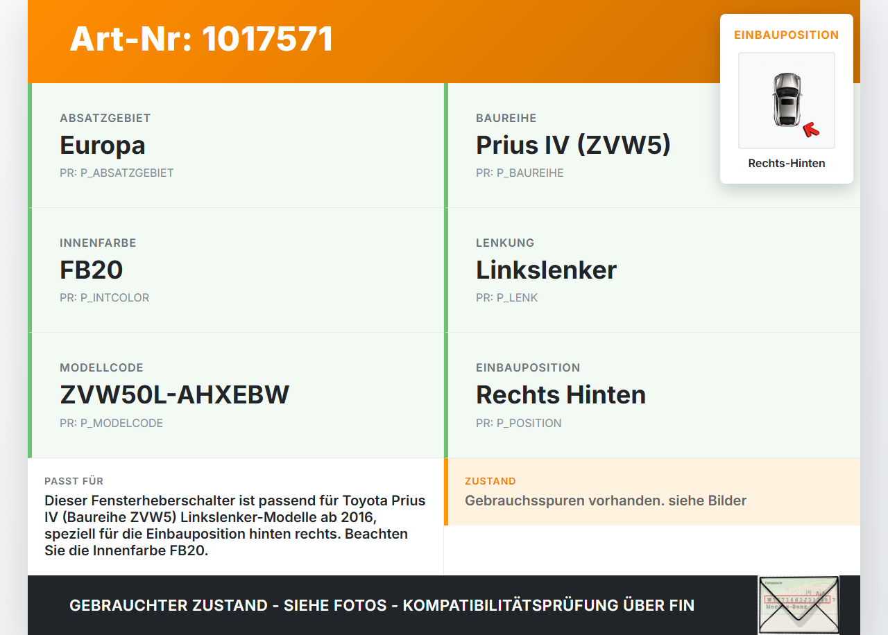 Toyota Prius IV ZVW5 16-19 Fensterheberschalter Schalter Rechts Hinten Toyota Prius IV ZVW5 16-19 02.09.2016... Vorschau 3