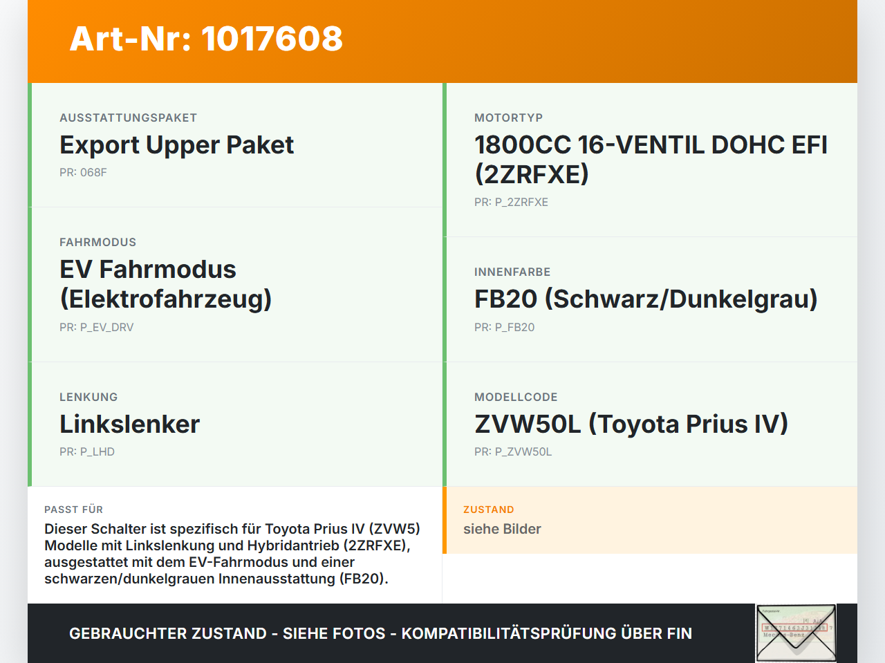 Toyota Prius IV ZVW5 16-19 Schalter für Drive Mode EV Fahrmodus Toyota Prius IV ZVW5 16-19 02.09.2016 523-2868A... Vorschau 3