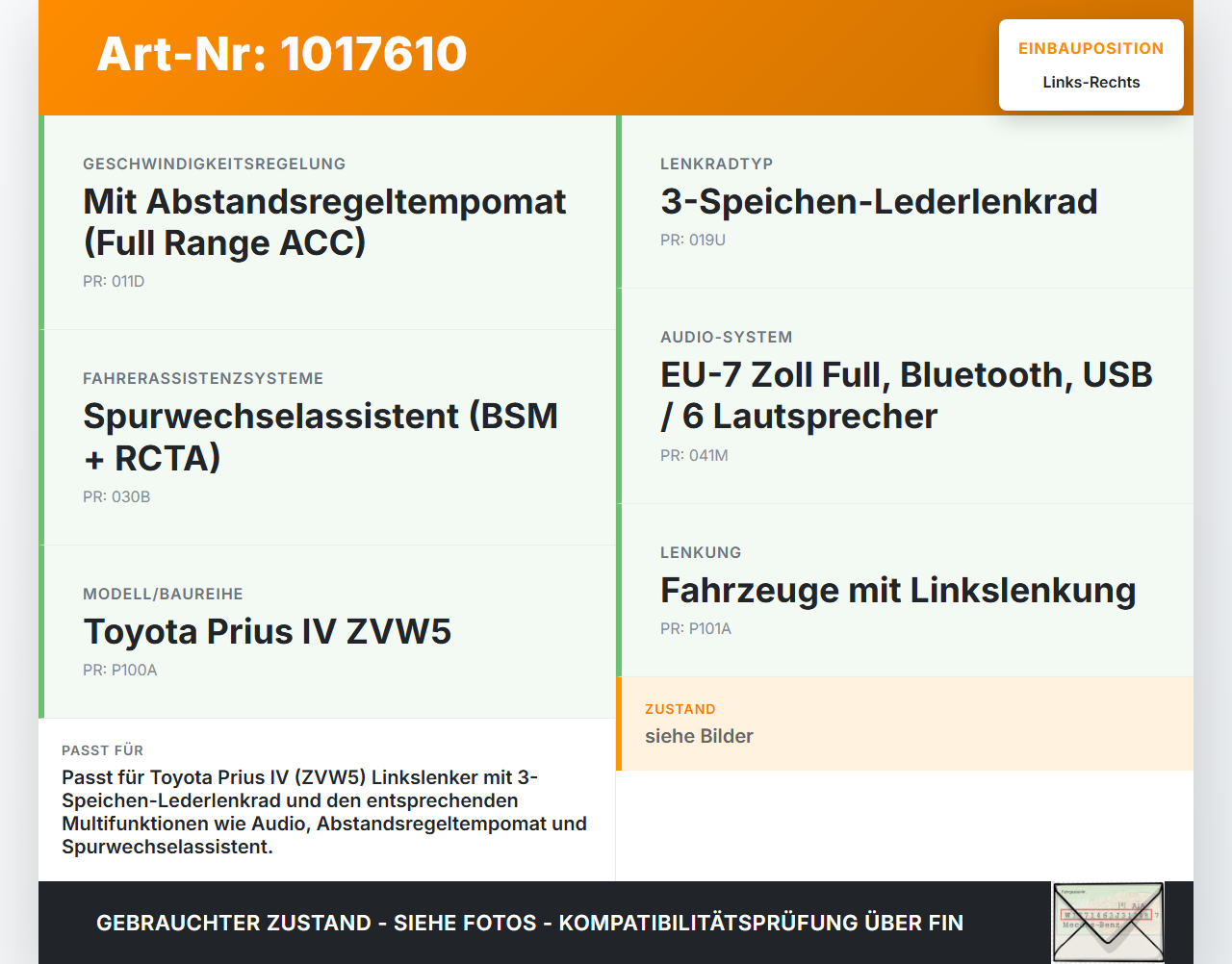 Toyota Prius IV ZVW5 16-19 Lenkradschalter Multifunktionstasten Schalter für Lenkrad Links und Rechts Toyota Prius... Vorschau 3
