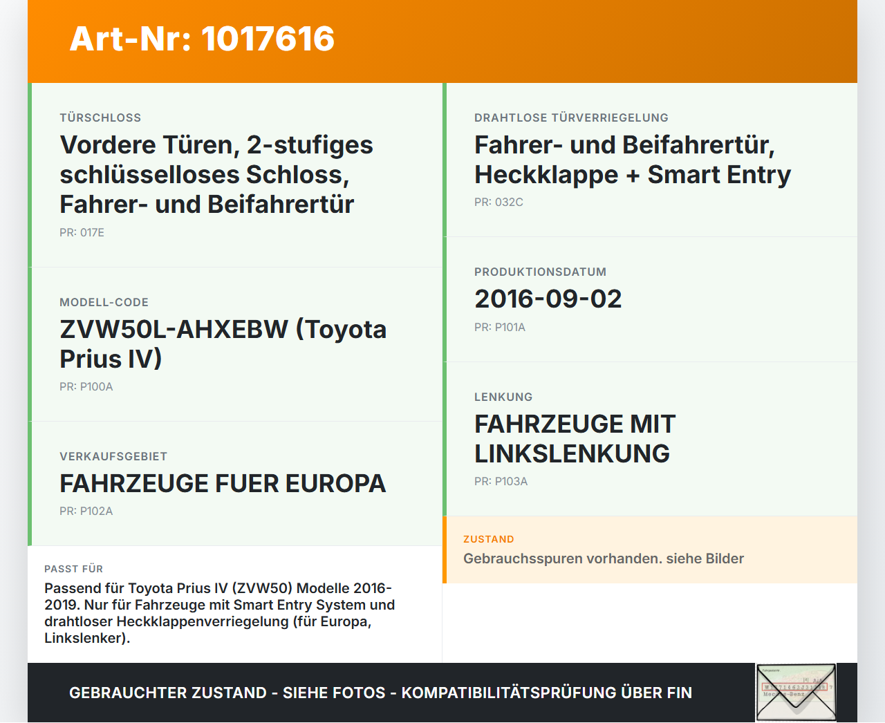 Toyota Prius IV ZVW5 16-19 Schließzylinder für Türschloss Heckklappe Toyota Prius IV ZVW5 16-19 02.09.2016... Vorschau 3