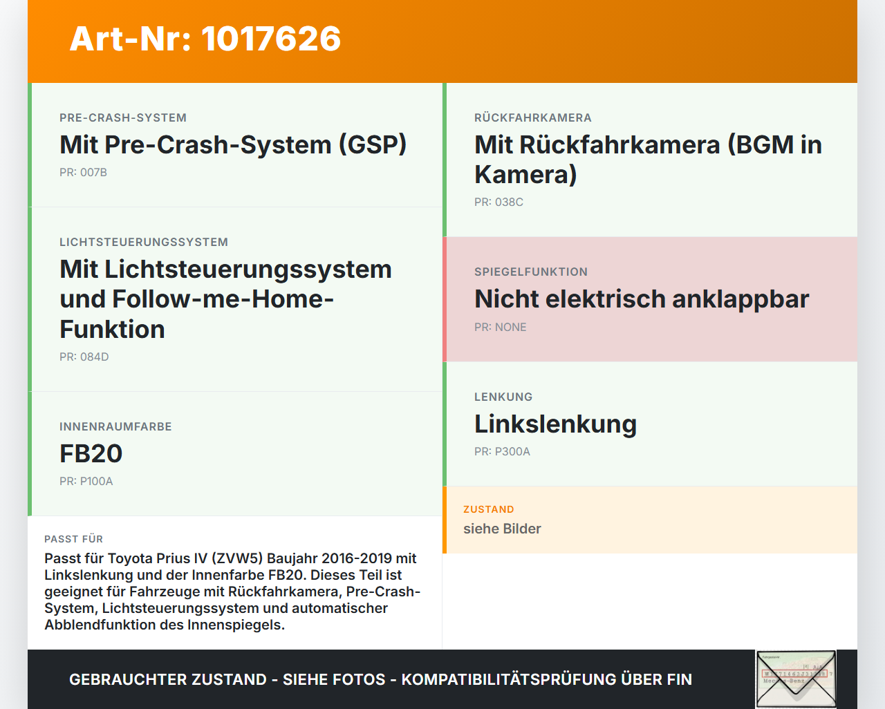 Toyota Prius IV ZVW5 16-19 Innenspiegel Rückspiegel Spiegel Innen Toyota Prius IV ZVW5 16-19 02.09.2016 878100WQ50... Vorschau 3