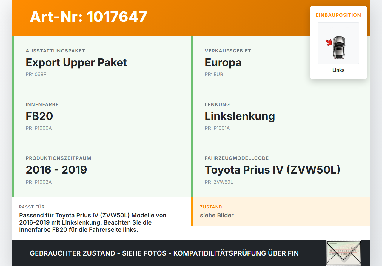 Toyota Prius IV ZVW5 16-19 Sonnenblende Links für Fahrer Toyota Prius IV ZVW5 16-19 02.09.2016 gebraucht Vorschau 3