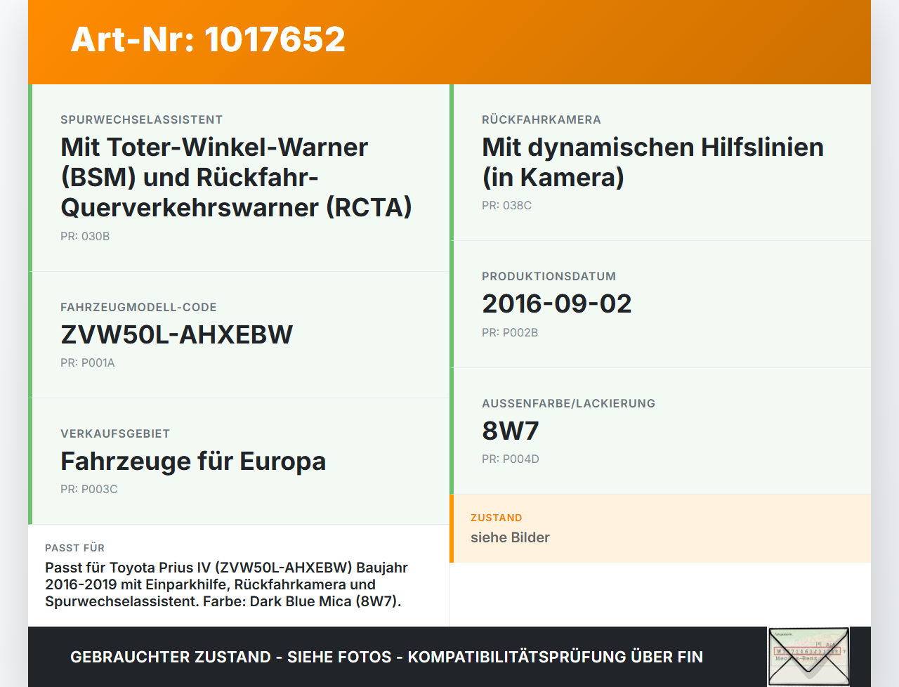 Toyota Prius IV ZVW5 16-19 Rückfahrwarner Einparkhilfe Toyota Prius IV ZVW5 16-19 02.09.2016 gebraucht Vorschau 3