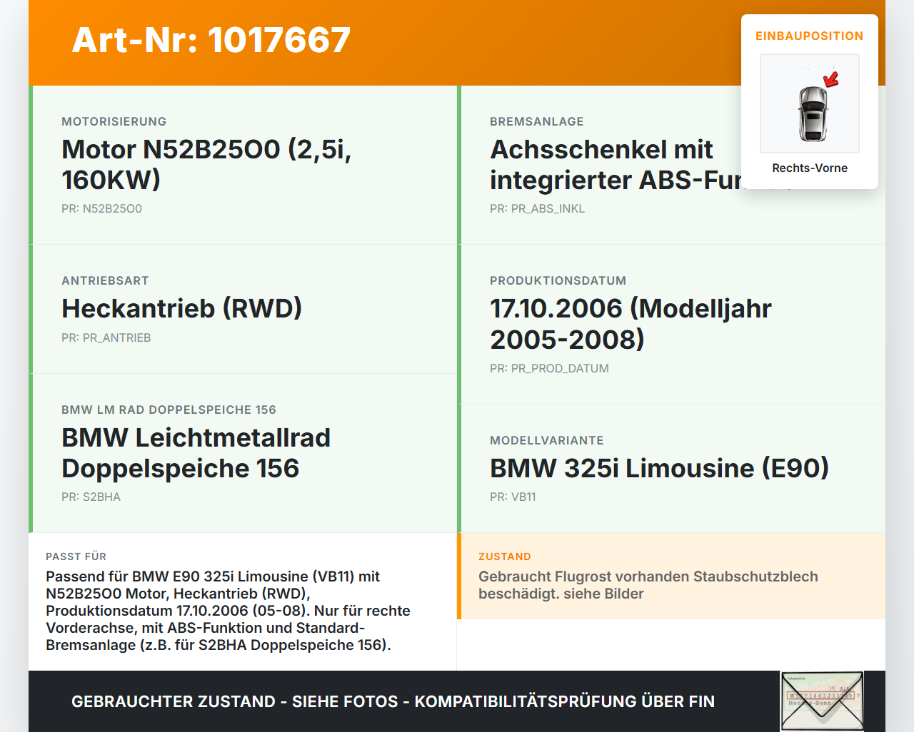BMW E90 3er 325i 05-08 2,5i 160KW Achsschenkel Radnabe mit ABS Rechts Vorne BMW E90 3er 325i 05-08 31.10.2006... Vorschau 3