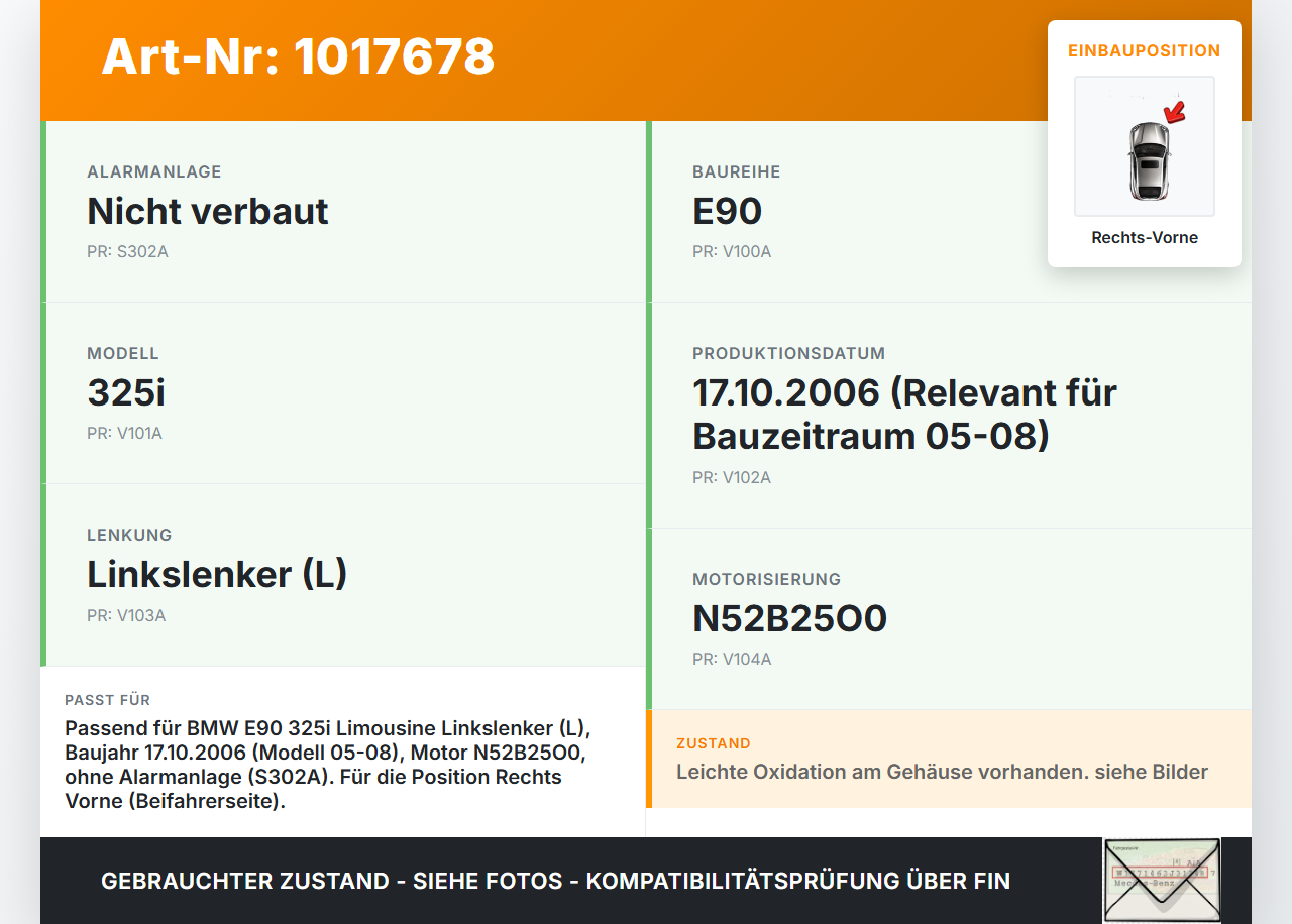 BMW E90 3er 325i 05-08 Hupe Signalhorn Rechts Vorne BMW E90 3er 325i 05-08 31.10.2006 7159421 61337159421 9066806... Vorschau 3