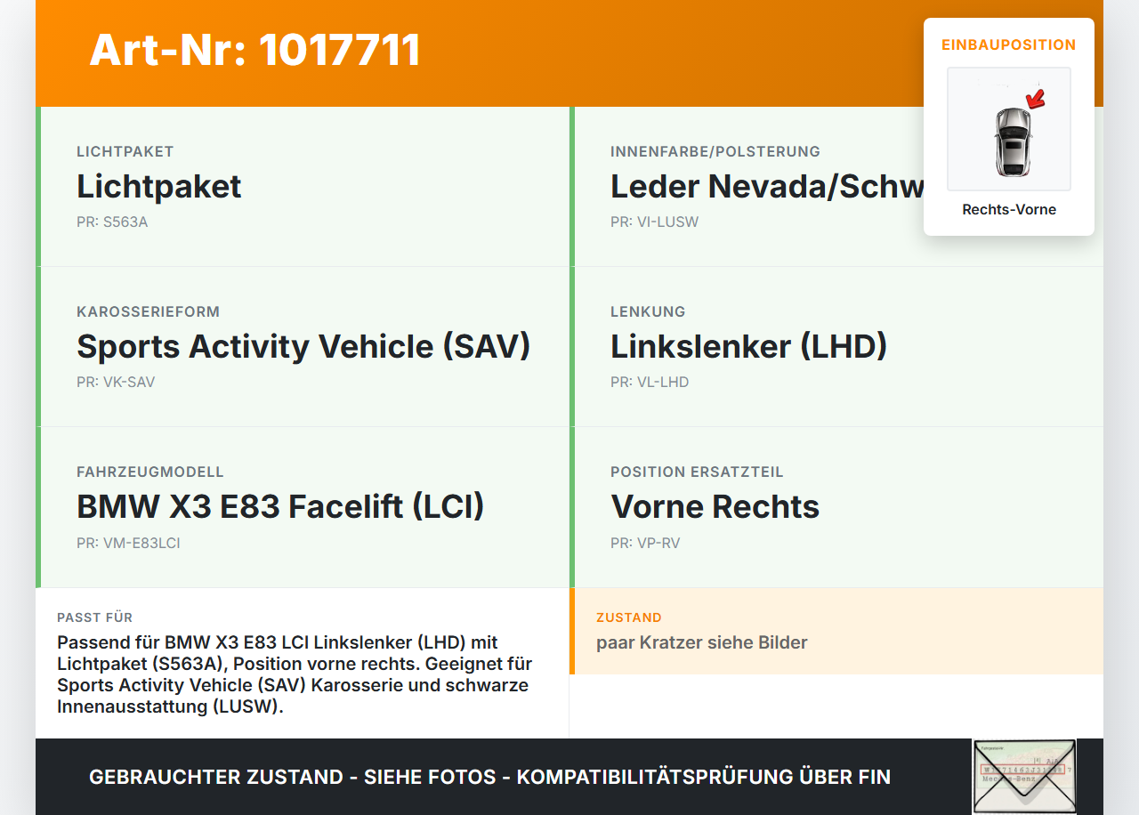 BMW X3 E83 18d LCI 08-11 Innenleuchte Innenraumleuchte Rechts Vorne BMW X3 E83 18d LCI 08-11 08.12.2009 gebraucht Vorschau 3
