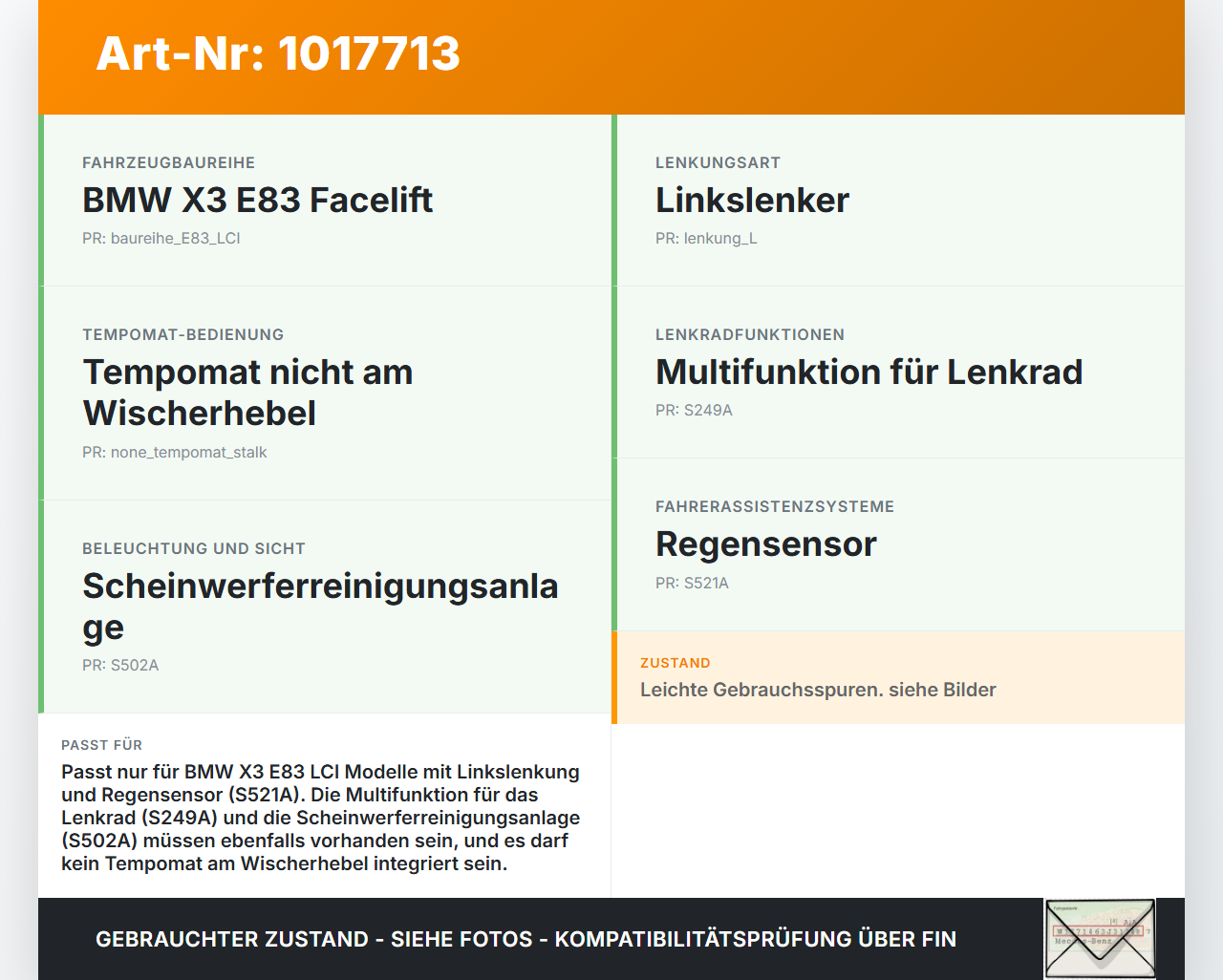 BMW X3 E83 18d LCI 08-11 Lenkstockschalter Wischerschalter Scheibenwischer Wischer BMW X3 E83 18d LCI 08-11... Vorschau 3
