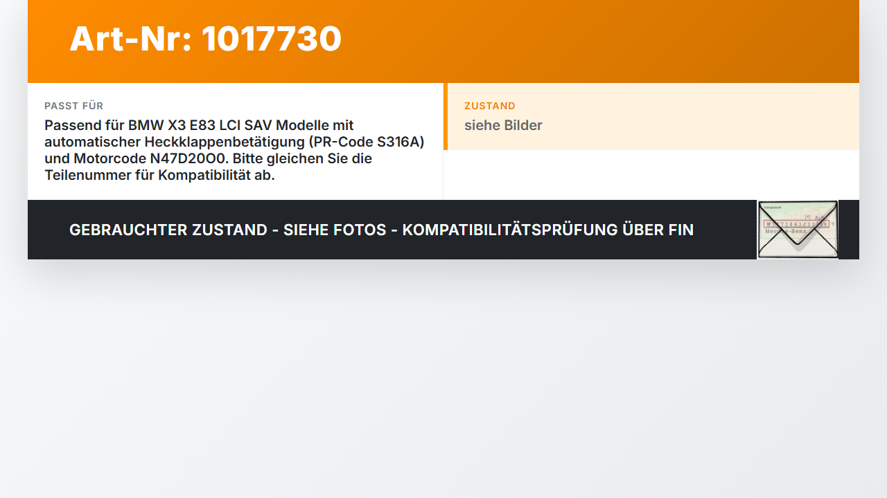 BMW X3 E83 18d LCI 08-11 Steuergerät SG HKL Heckklappenlift BMW X3 E83 18d LCI 08-11 08.12.2009 3404171 3404171-02... Vorschau 3