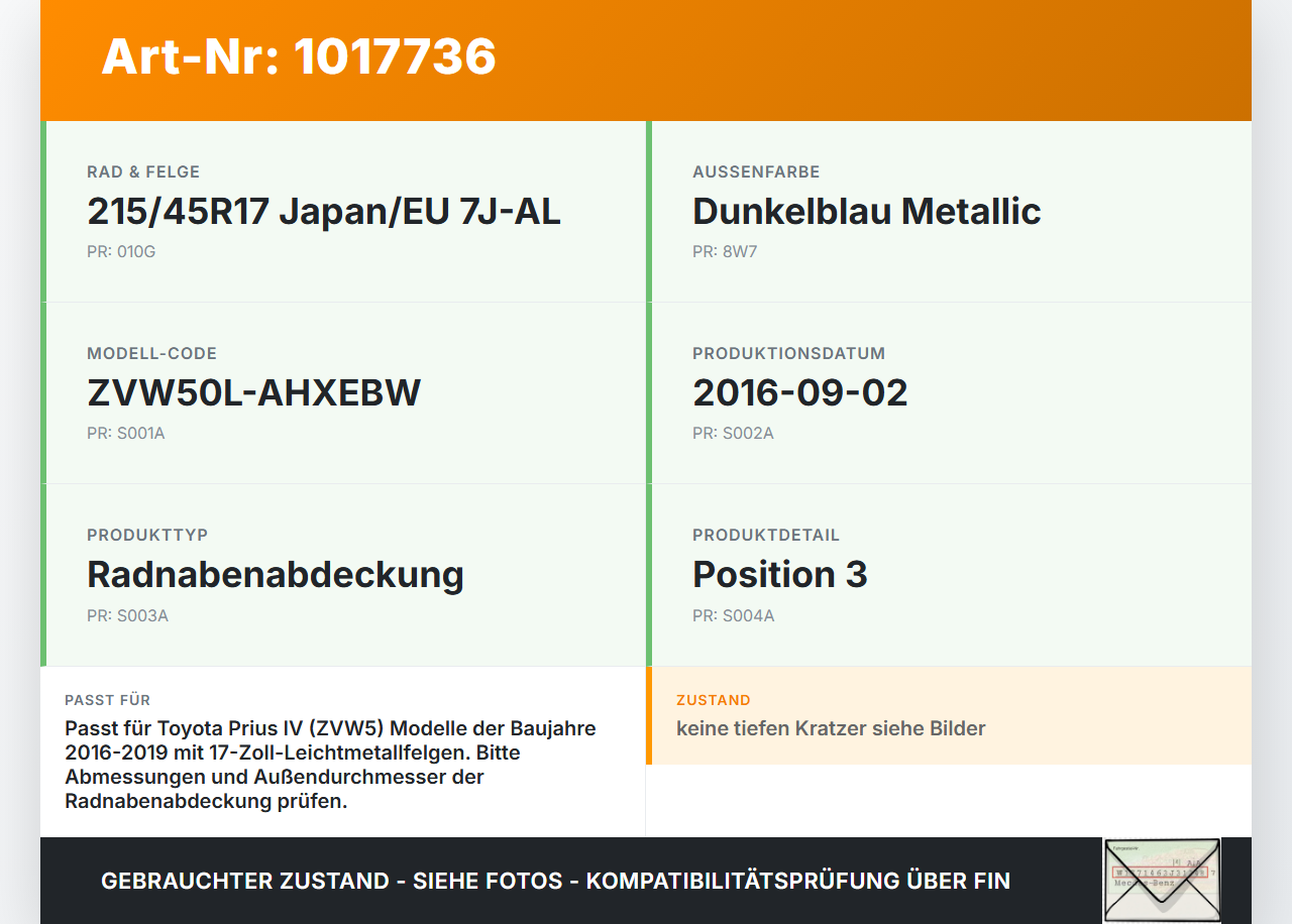 Toyota Prius IV ZVW5 16-19 Radnabenabdeckung Rad Nabenabdeckung Nabenblende Pos.3 Toyota Prius IV ZVW5 16-19... Vorschau 3