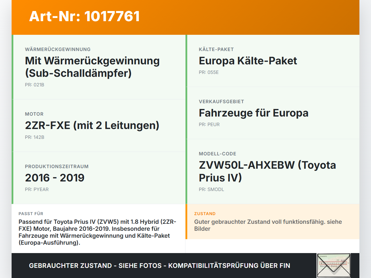 Toyota Prius IV ZVW5 16-19 Hybrid VVT-i 1,8 72KW Umwelzpumpe Zusatz- Wasserpumpe Toyota Prius IV ZVW5 16-19... Vorschau 3