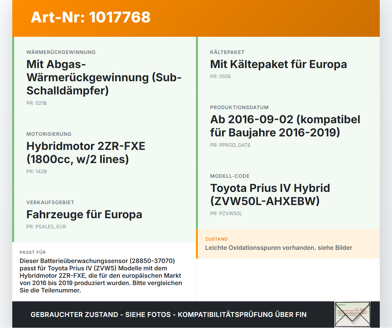 Toyota Prius IV ZVW5 16-19 Sensor Batterieüberwachung H2 Toyota Prius IV ZVW5 16-19 02.09.2016 2885037070... Vorschau 3