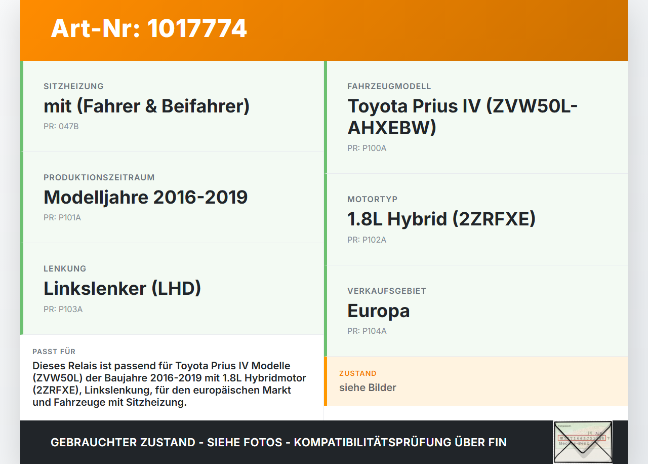 Toyota Prius IV ZVW5 16-19 Relais Toyota Prius IV ZVW5 16-19 02.09.2016 8264147050 82641-47050-A gebraucht Vorschau 3