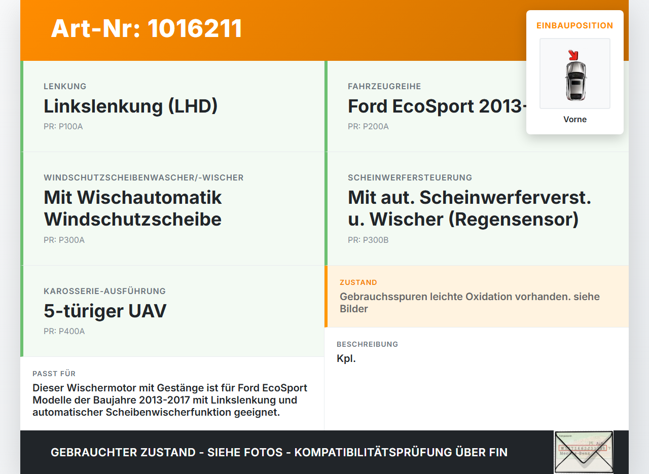 Ford EcoSport 12-22 Wischermotor m. Wischergestänge Vorne Ford EcoSport 12-22 14.10.2014 CN15-17504-AC F006D20603... Vorschau 3