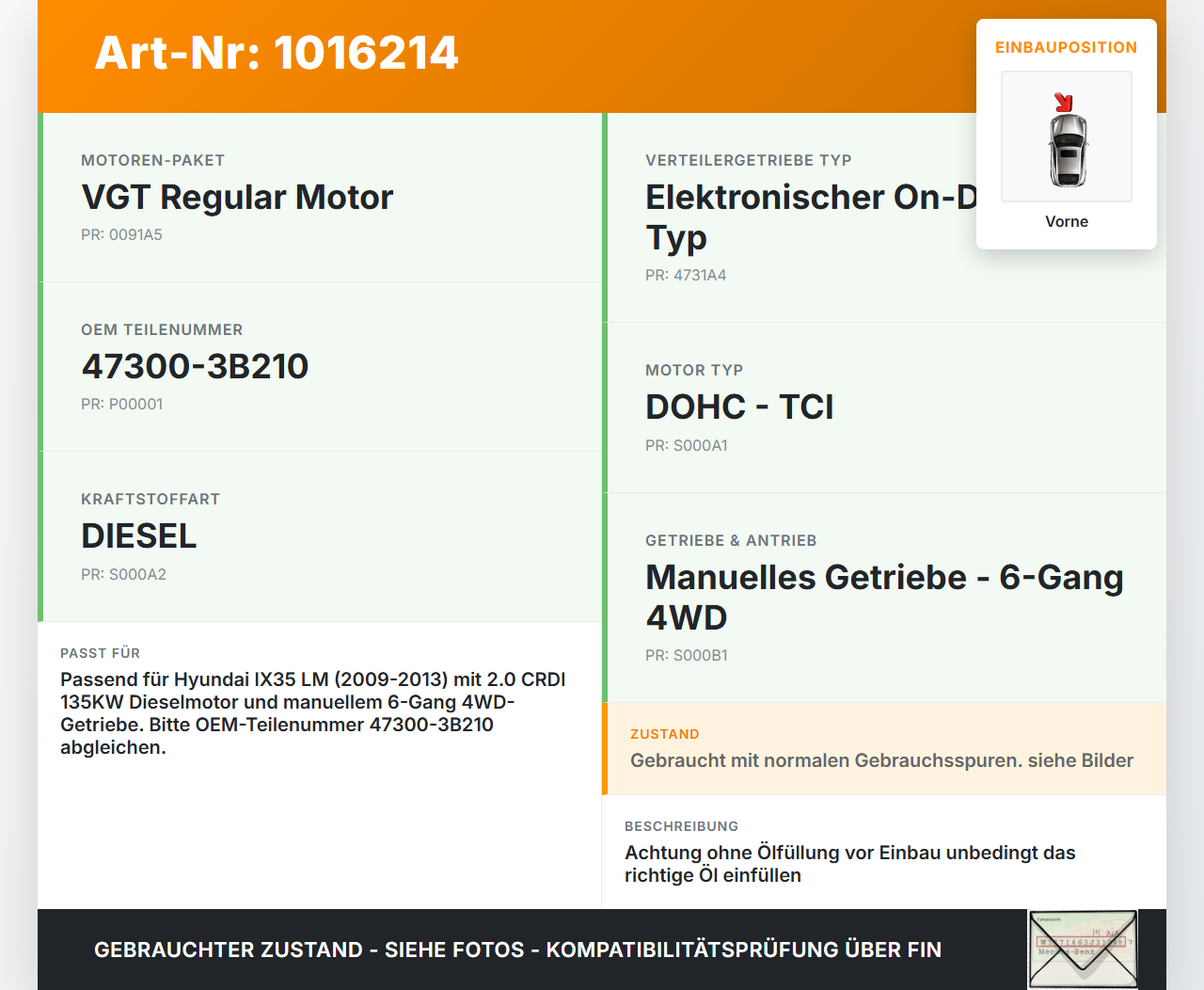Hyundai IX35 LM 09-13 CRDI 2,0 135KW 4WD Differential Vorderachsgetriebe Vorne Hyundai IX35 LM 09-13 16.03.2012... Vorschau 3