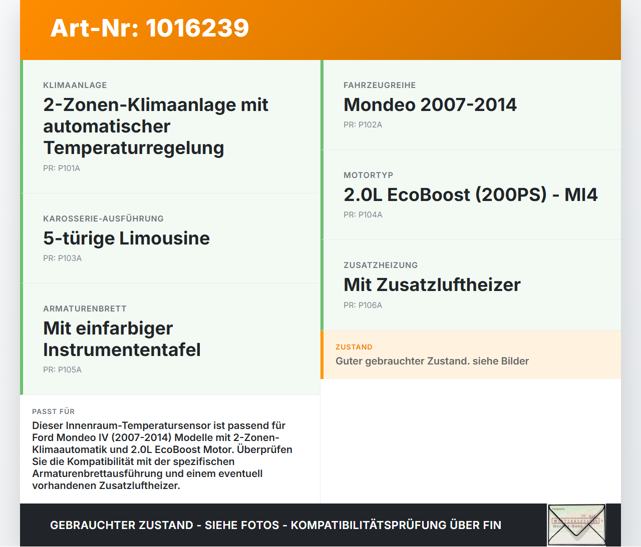 Ford Mondeo IV 4 07-15 2,0 149KW Sensor Innenraum Klima Temperatursensor Ford Mondeo IV 4 07-15 03.03.2011... Vorschau 3