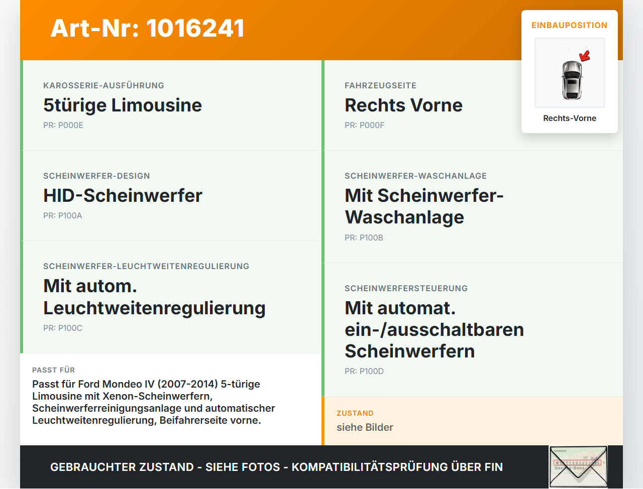 Ford Mondeo IV 4 07-15 2,0 149KW Deckel für Scheinwerfer Rechts Vorne Ford Mondeo IV 4 07-15 03.03.2011 gebraucht Vorschau 3