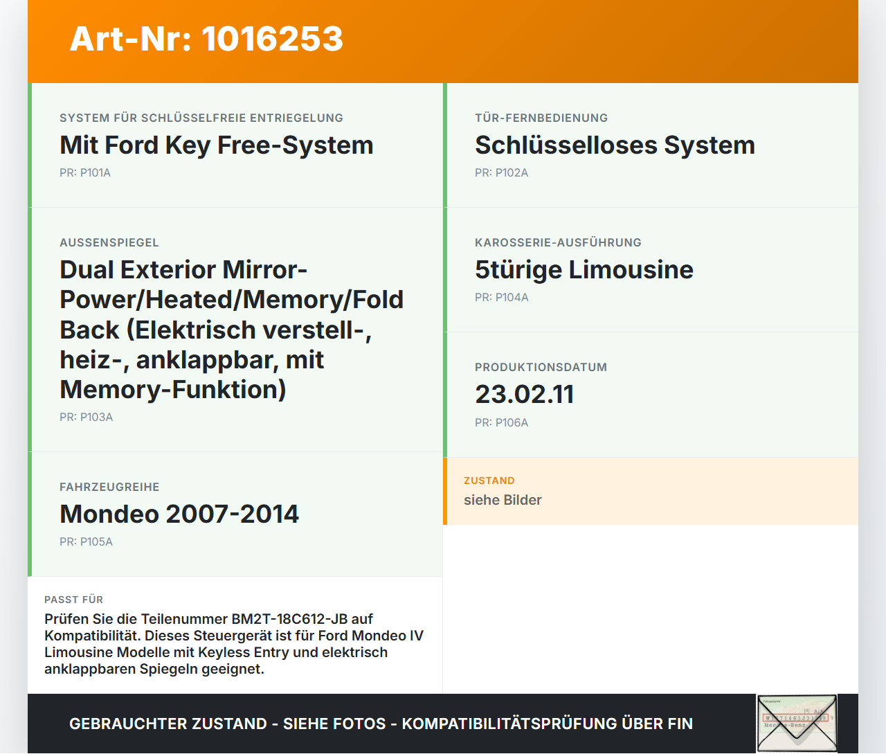 Ford Mondeo IV 4 07-15 Steuergerät Komfort SG Keyless Entry Ford Mondeo IV 4 07-15 03.03.2011 BM2T-18C612-JB... Vorschau 3