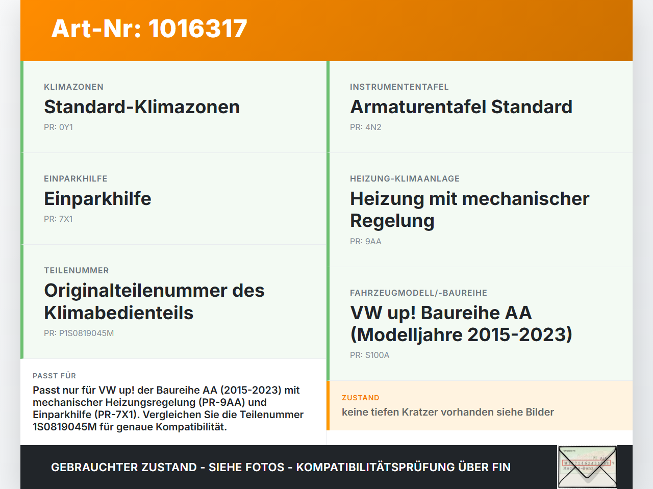 VW UP AA 15-23 Klimabedienteil Heizungsregelung Radioblende VW UP AA 15-23 15.01.2015 1S0819045F 1S0819045M gebraucht Vorschau 3