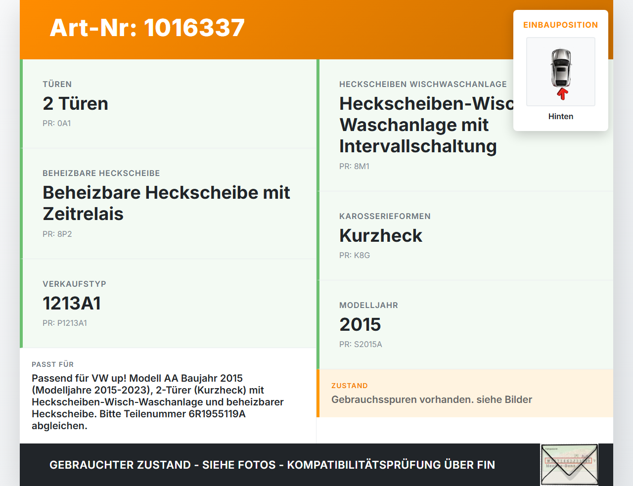 VW UP AA 15-23 Wischermotor mit Wischergestänge Hinten VW UP AA 15-23 15.01.2015 6R1955119A 0390241566 3397021855... Vorschau 3