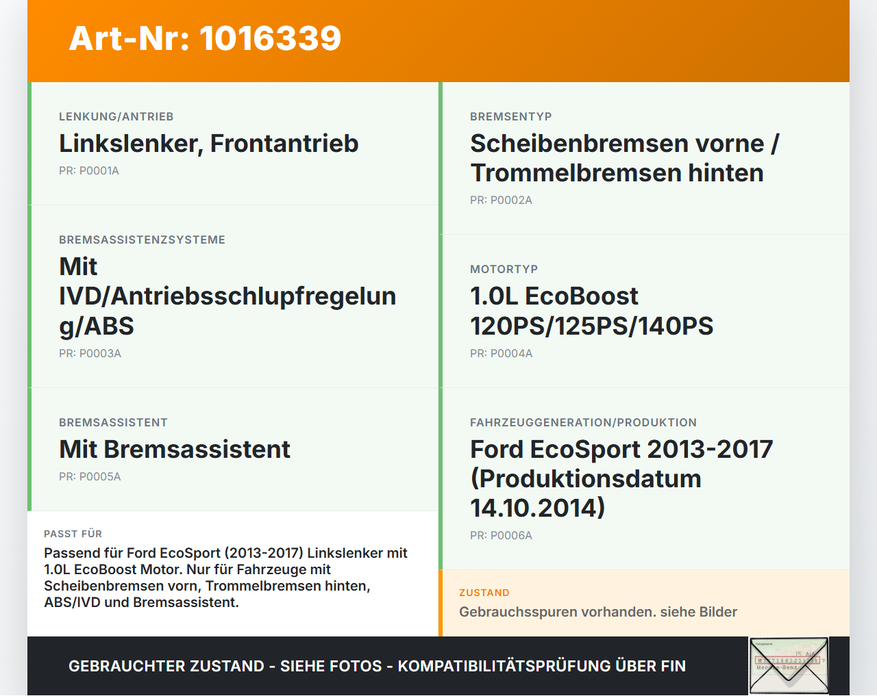 Ford EcoSport 12-22 Hauptbremszylinder Bremszylinder Ford EcoSport 12-22 14.10.2014 CN15-2140-AB gebraucht Vorschau 3