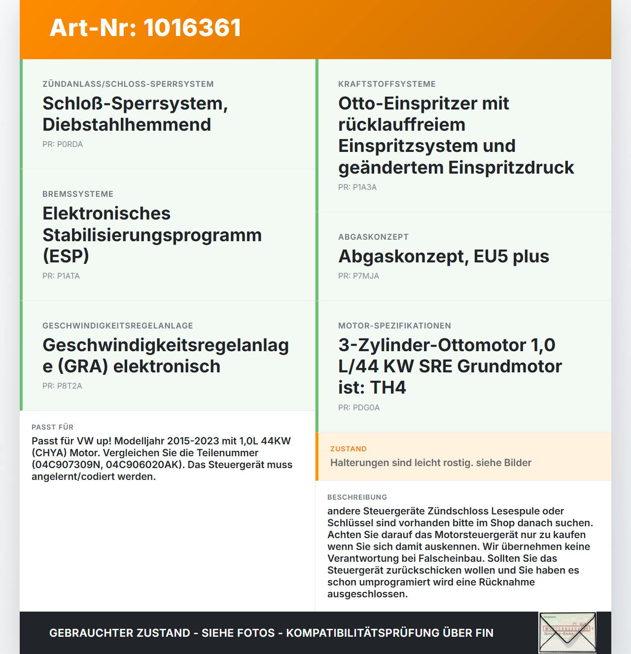 VW UP AA 15-23 1,0 44KW Steuergerät ECU für Motor Motorsteuergerät VW UP AA 15-23 15.01.2015 f04C906020AK... Vorschau 3