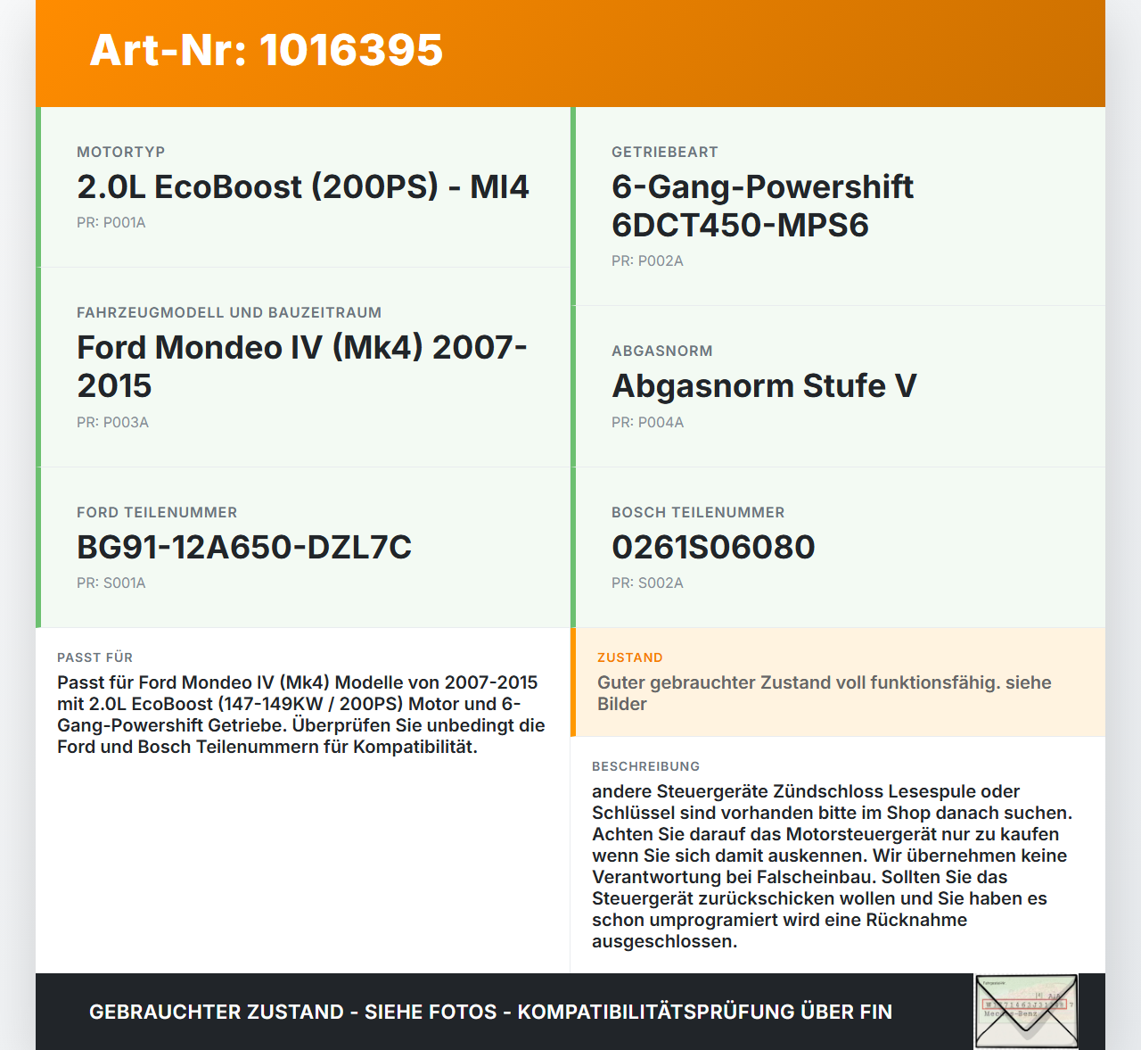 Ford Mondeo IV 4 07-15 2,0 149KW Steuergerät ECU für Motor Motorsteuergerät Ford Mondeo IV 4 07-15 03.03.2011... Vorschau 3