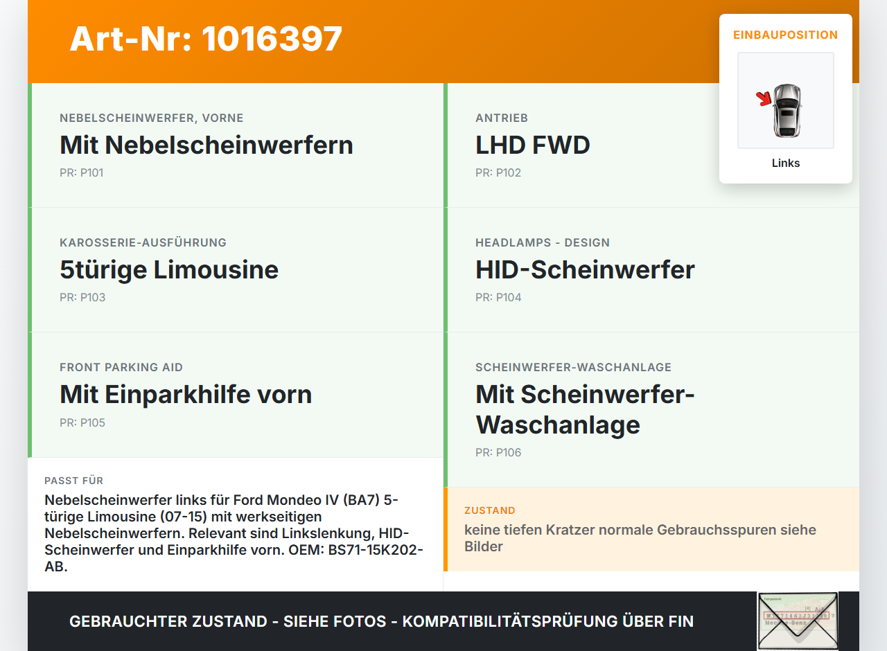 Ford Mondeo IV 4 07-15 Nebelscheinwerfer Links orig. Ford Mondeo IV 4 07-15 03.03.2011 BS71-15K202-AB gebraucht Vorschau 3