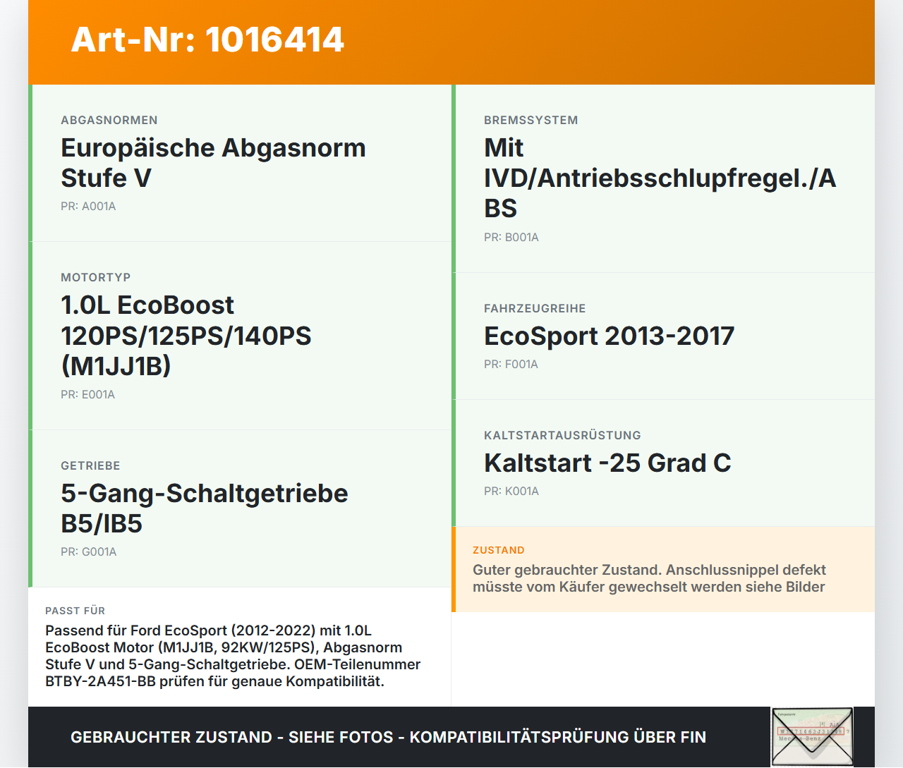 Ford EcoSport 12-22 1,0 92KW M1JJ1B Unterdruckpumpe Vakuumpumpe Ford EcoSport 12-22 14.10.2014 CM5G-2A451-GB... Vorschau 3