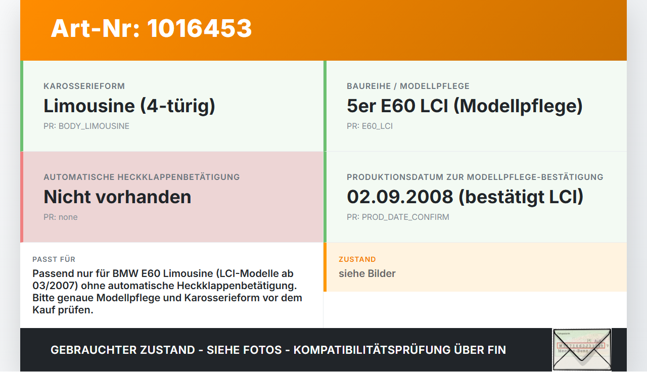 BMW E60 525i LCI 07-10 Lim Dichtung für Heckklappe Kofferraum Heckklappendichtung BMW E60 525i LCI 07-10 06.10.2008... Vorschau 3