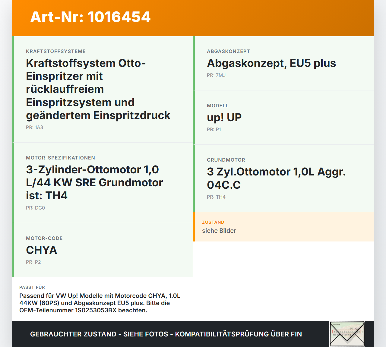 VW UP AA 15-23 1,0 44KW Katalysator Kat VW UP AA 15-23 15.01.2015 1S0253053BX gebraucht Vorschau 3