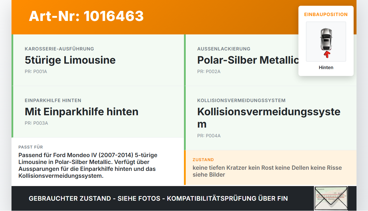 Ford Mondeo IV 4 07-15 Stoßstange Stoßfänger Heckstosstange Hinten 58 Ford Mondeo IV 4 07-15 03.03.2011... Vorschau 3