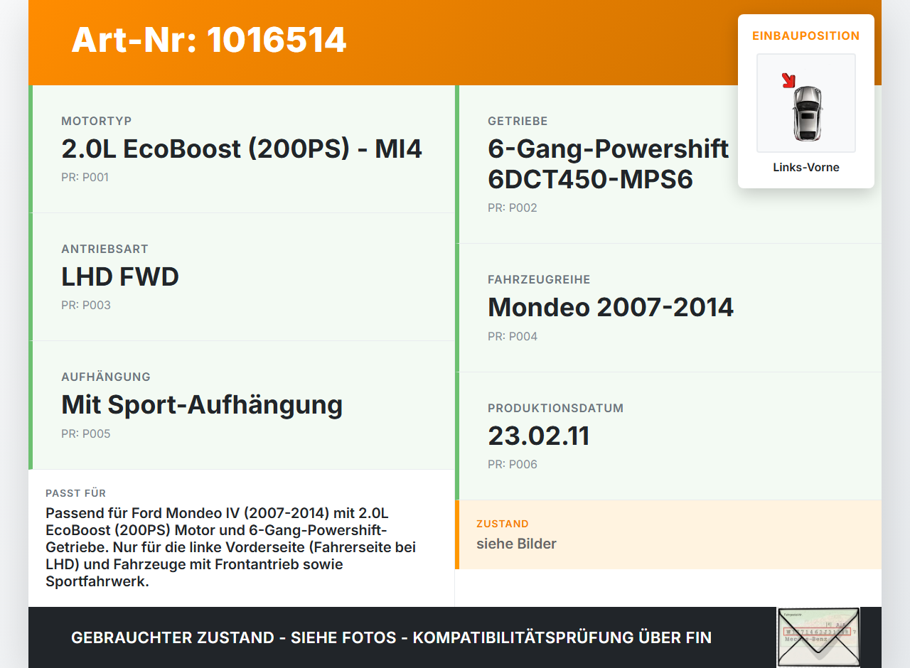 Ford Mondeo IV 4 07-15 2,0 149KW Autom Antriebswelle Gelenkwelle Links Vorne Ford Mondeo IV 4 07-15 03.03.2011... Vorschau 3