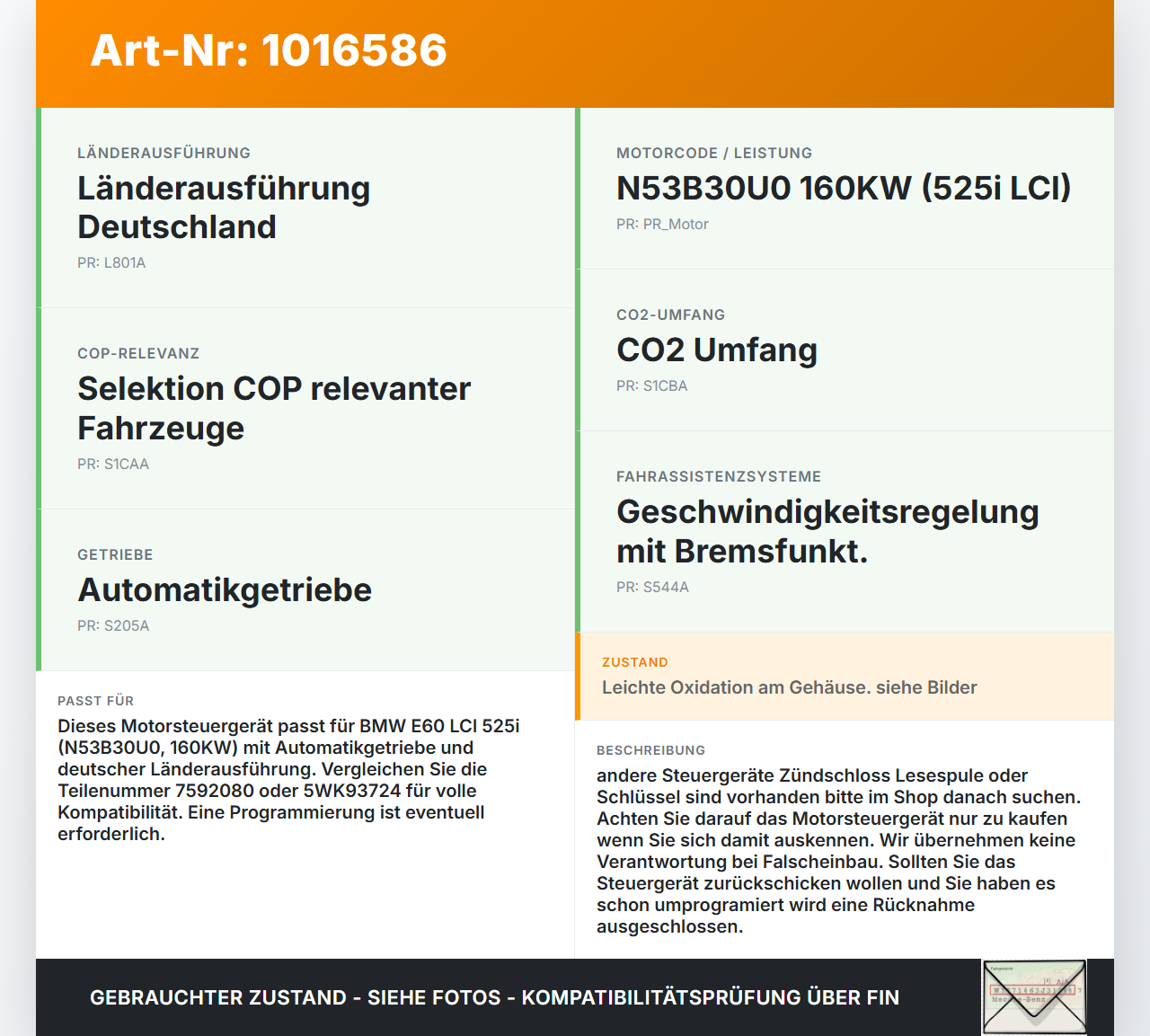 BMW E60 525i LCI 07-10 3.0 160KW Steuergerät ECU für Motor Motorsteuergerät BMW E60 525i LCI 07-10 06.10.2008... Vorschau 3