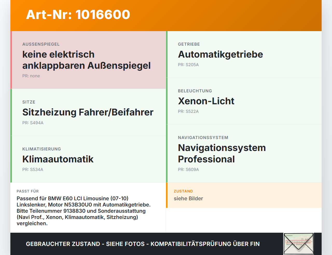 BMW E60 525i LCI 07-10 3.0 160KW Sicherungskasten Zentralelektrik BMW E60 525i LCI 07-10 06.10.2008 61149138830... Vorschau 3
