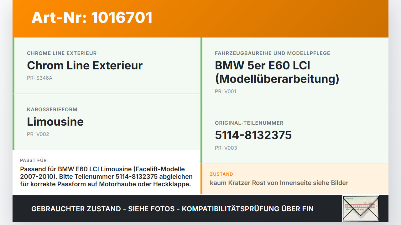 BMW E60 525i LCI 07-10 Emblem Motorhaube Logo für Heckklappe BMW E60 525i LCI 07-10 06.10.2008 51148132375 8132375... Vorschau 3