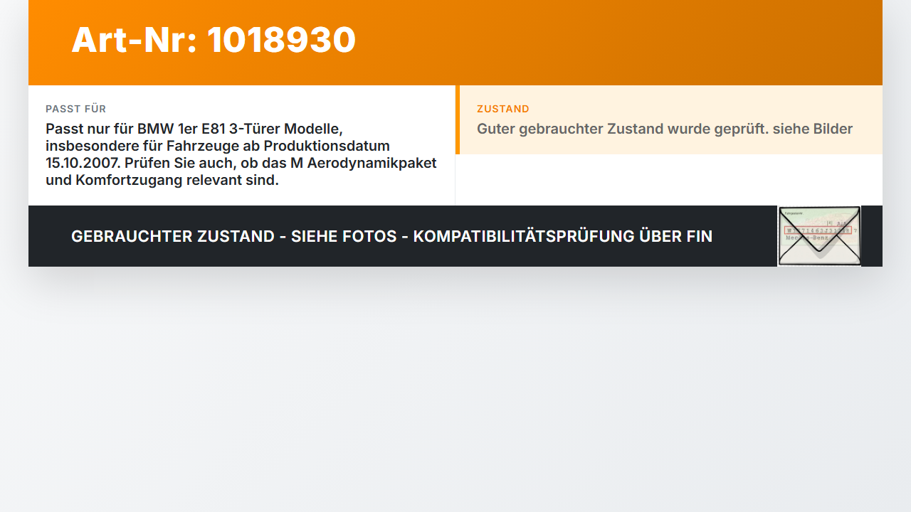 BMW E81 1er 120d 07-12 3 Türer Dichtung Rahmen für Heckklappe Kofferraum BMW E81 1er 120d 07-12 26.10.2007 7190346... Vorschau 3