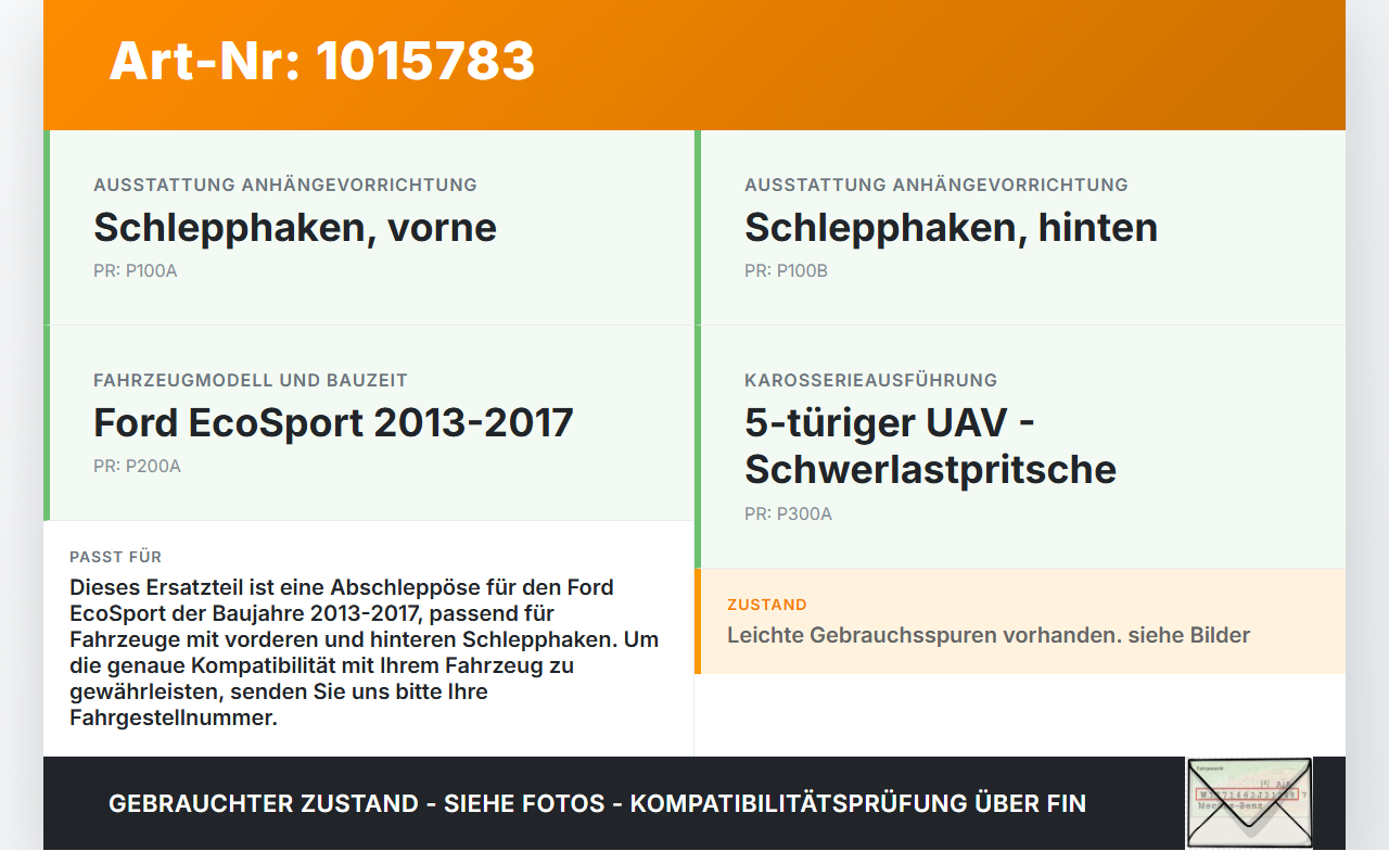 Ford EcoSport 12-22 Abschleppöse Abschlepphaken Ford EcoSport 12-22 14.10.2014 gebraucht Vorschau 3