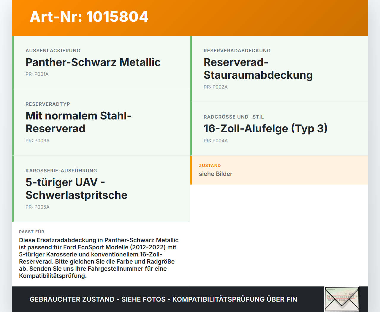 Ford EcoSport 12-22 Ersatzradabdeckung Ersatzradkappe Ford EcoSport 12-22 14.10.2014 CN1J-18321-AB CN1J-18321-A1B... Vorschau 3