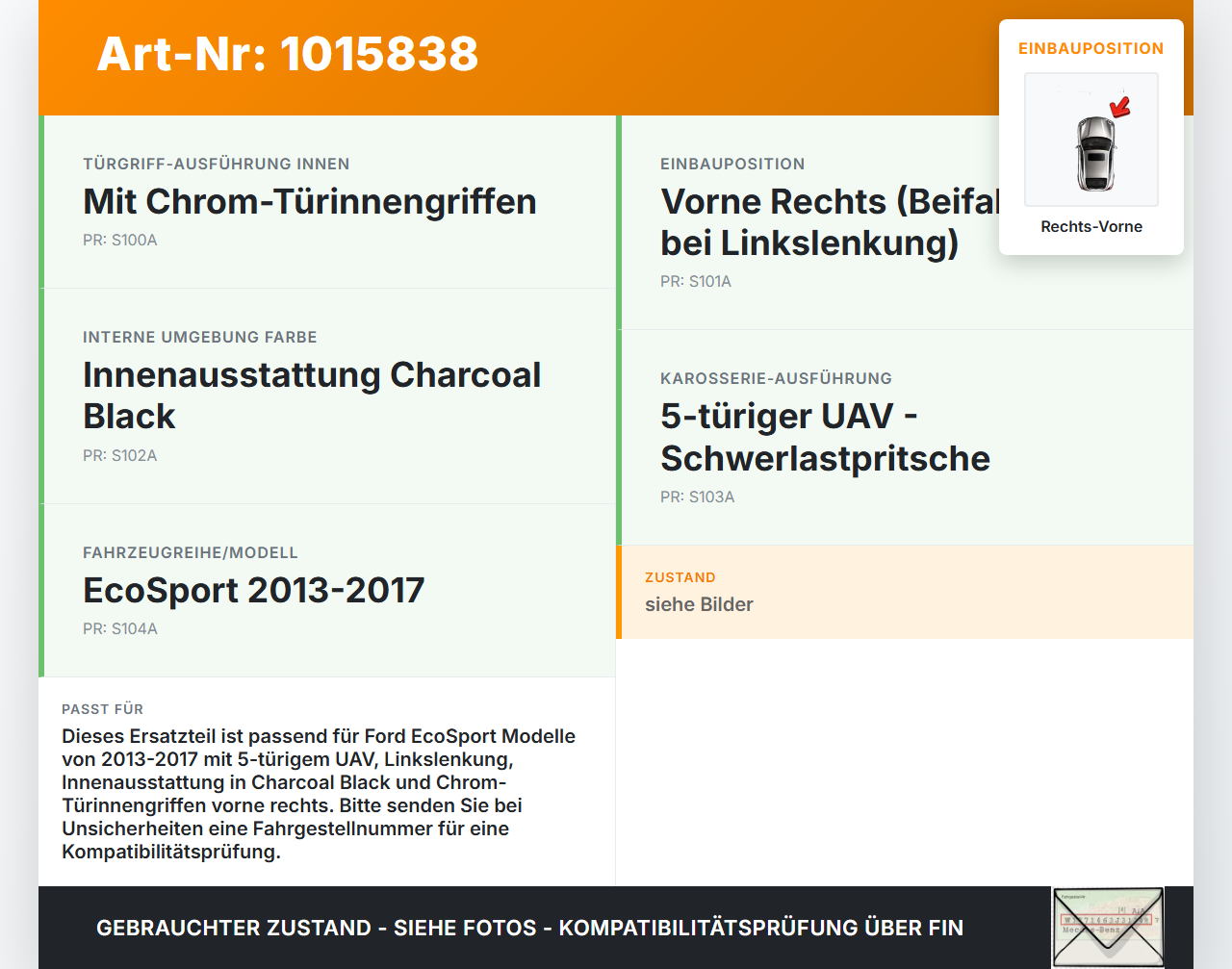 Ford EcoSport 12-22 Griff Griffmuschel Türgriff Innen Rechts Vorne Ford EcoSport 12-22 14.10.2014... Vorschau 3