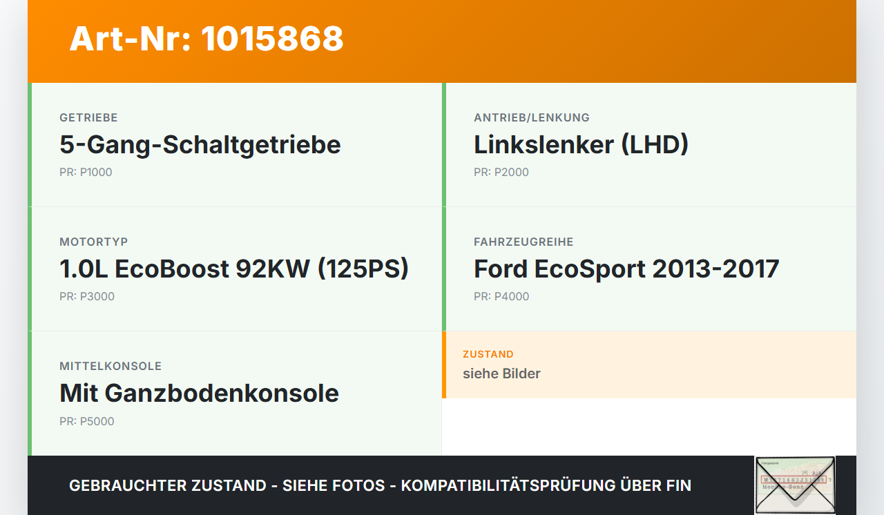 Ford EcoSport 12-22 1,0 92KW Schaltkulisse Schalthebel Ford EcoSport 12-22 14.10.2014 DN1R7C453AKC C9B7A gebraucht Vorschau 3
