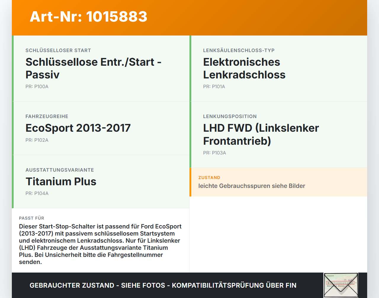 Ford EcoSport 12-22 Schalter Start Stop On Off Anlassschalter Ford EcoSport 12-22 14.10.2014 gebraucht Vorschau 3