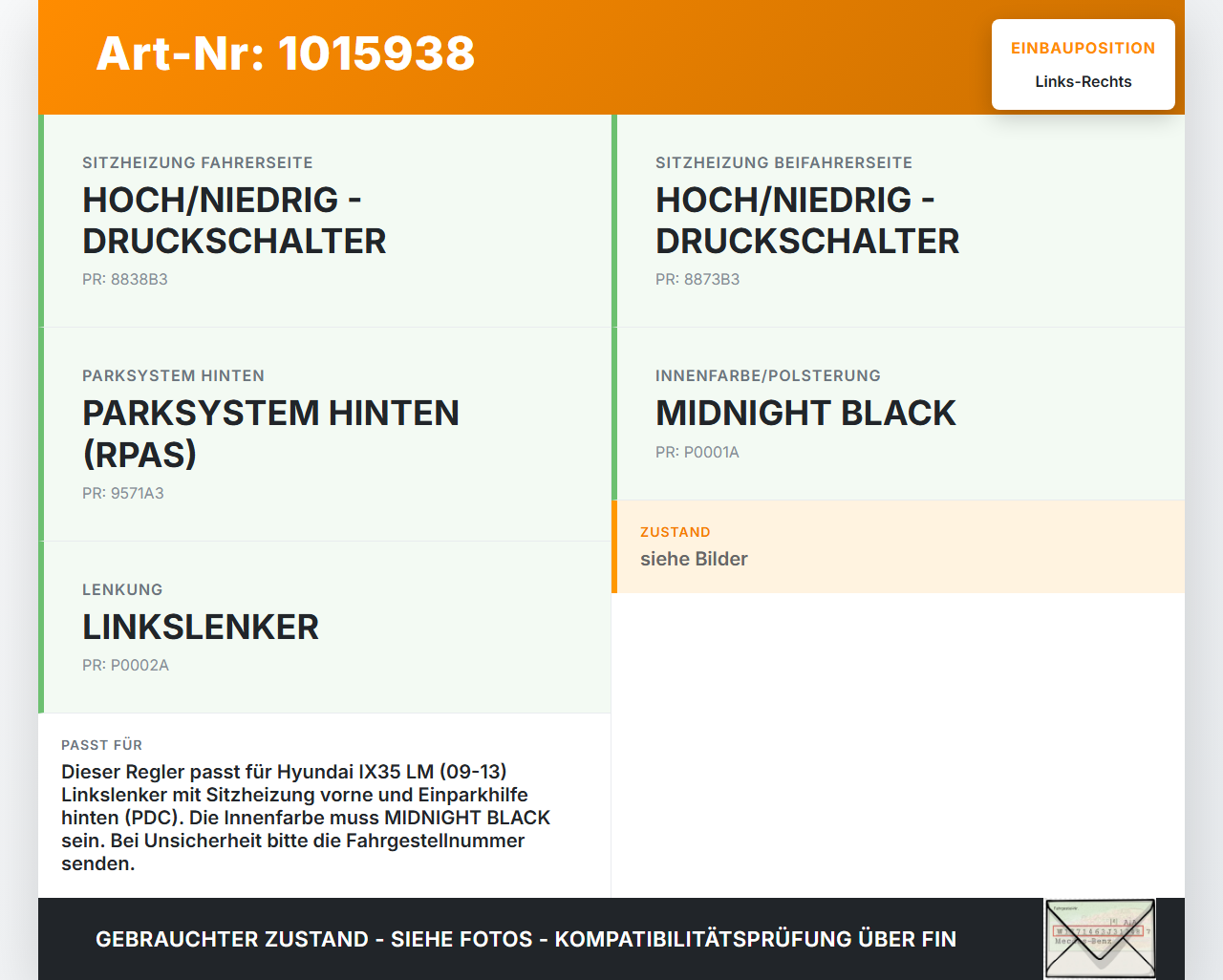 Hyundai IX35 LM 09-13 Sitzheizung Regler Links Rechts PDC Off Schalter Hyundai IX35 LM 09-13 16.03.2012... Vorschau 3