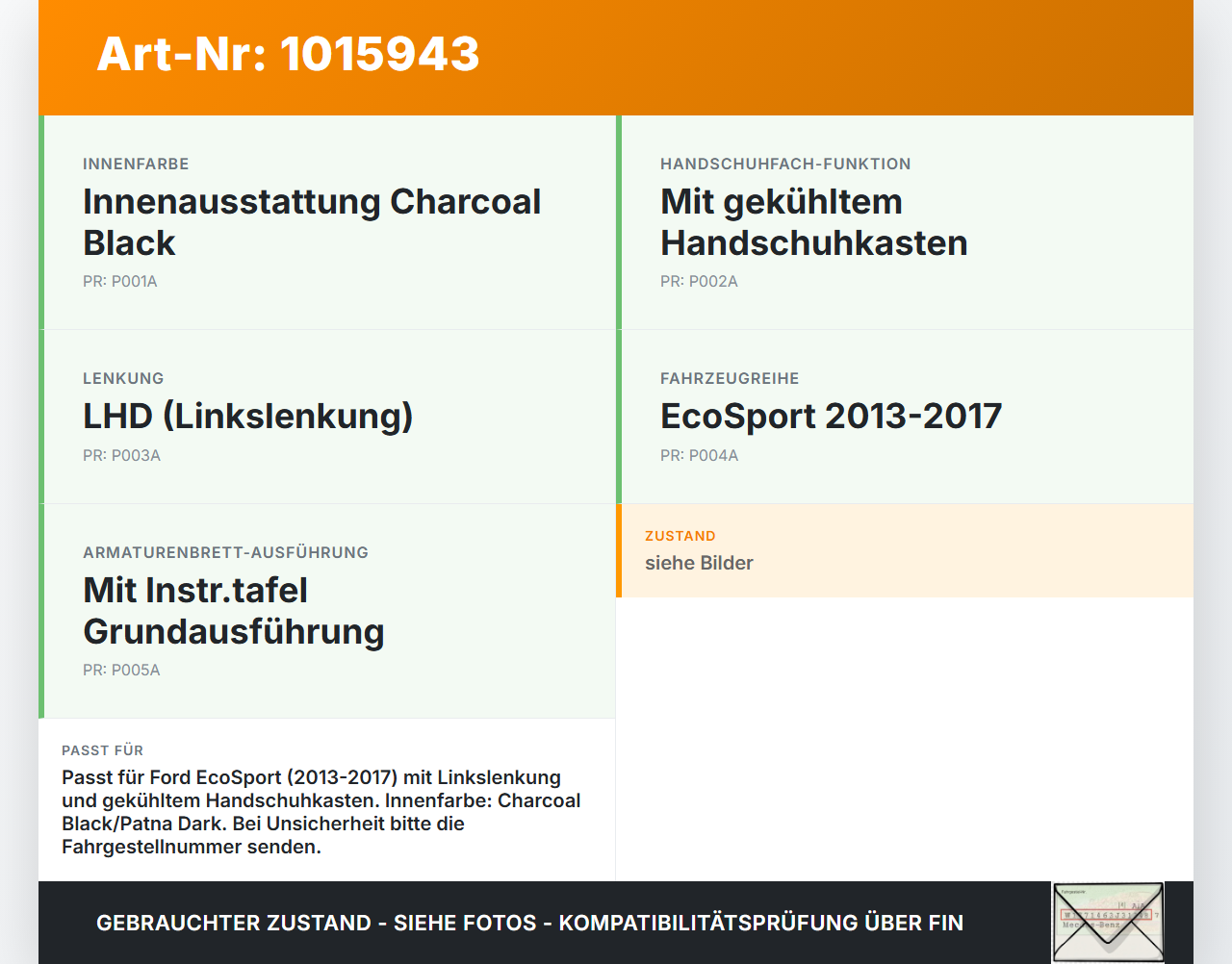 Ford EcoSport 12-22 Handschuhfach Handschuhkasten Ford EcoSport 12-22 14.10.2014 CN15-06024-CC3CN9 gebraucht Vorschau 3