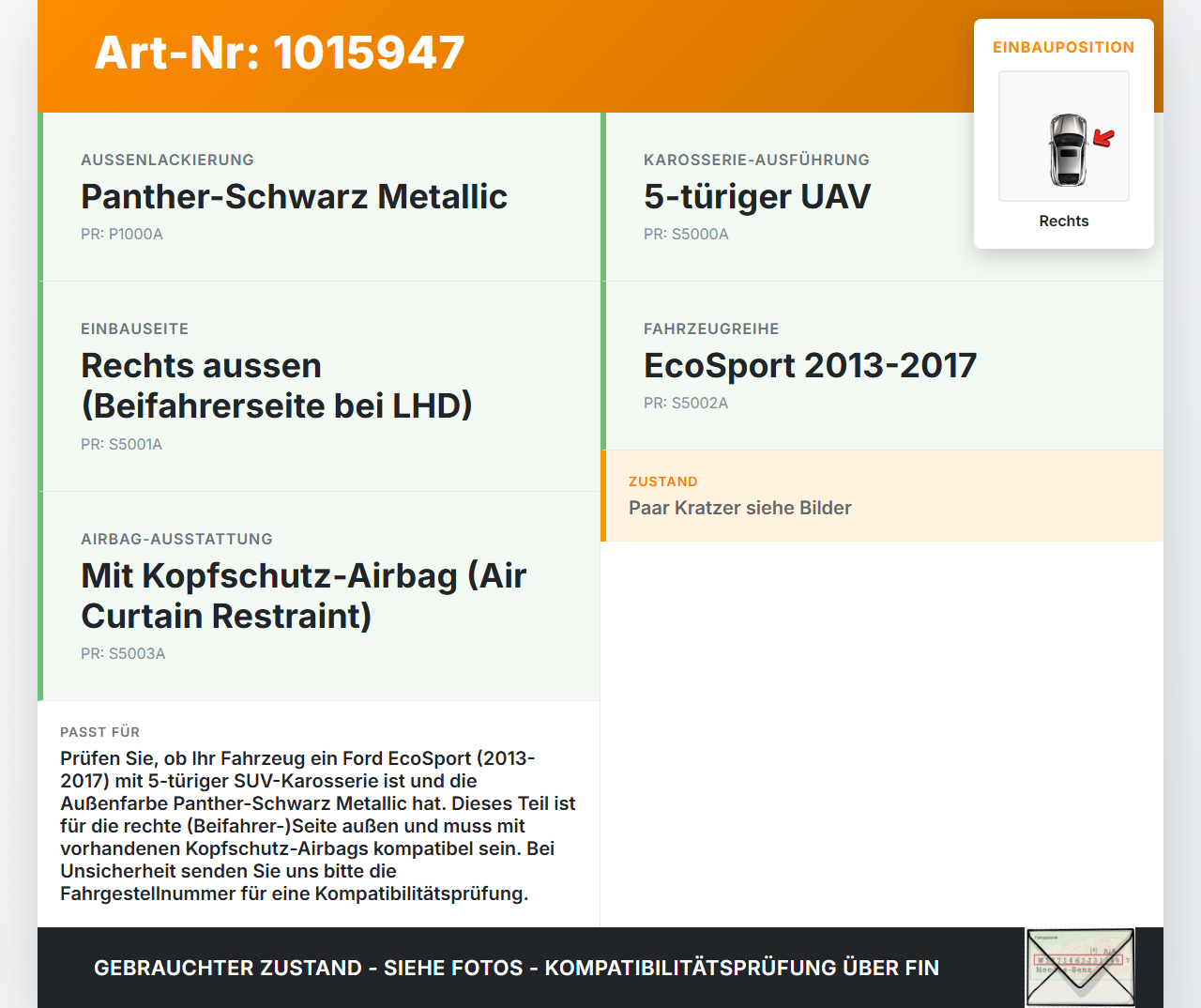 Ford EcoSport 12-22 Verkleidung für -Säule Rechts aussen D Ford EcoSport 12-22 14.10.2014 CN15-N29148-AD5UAW... Vorschau 3
