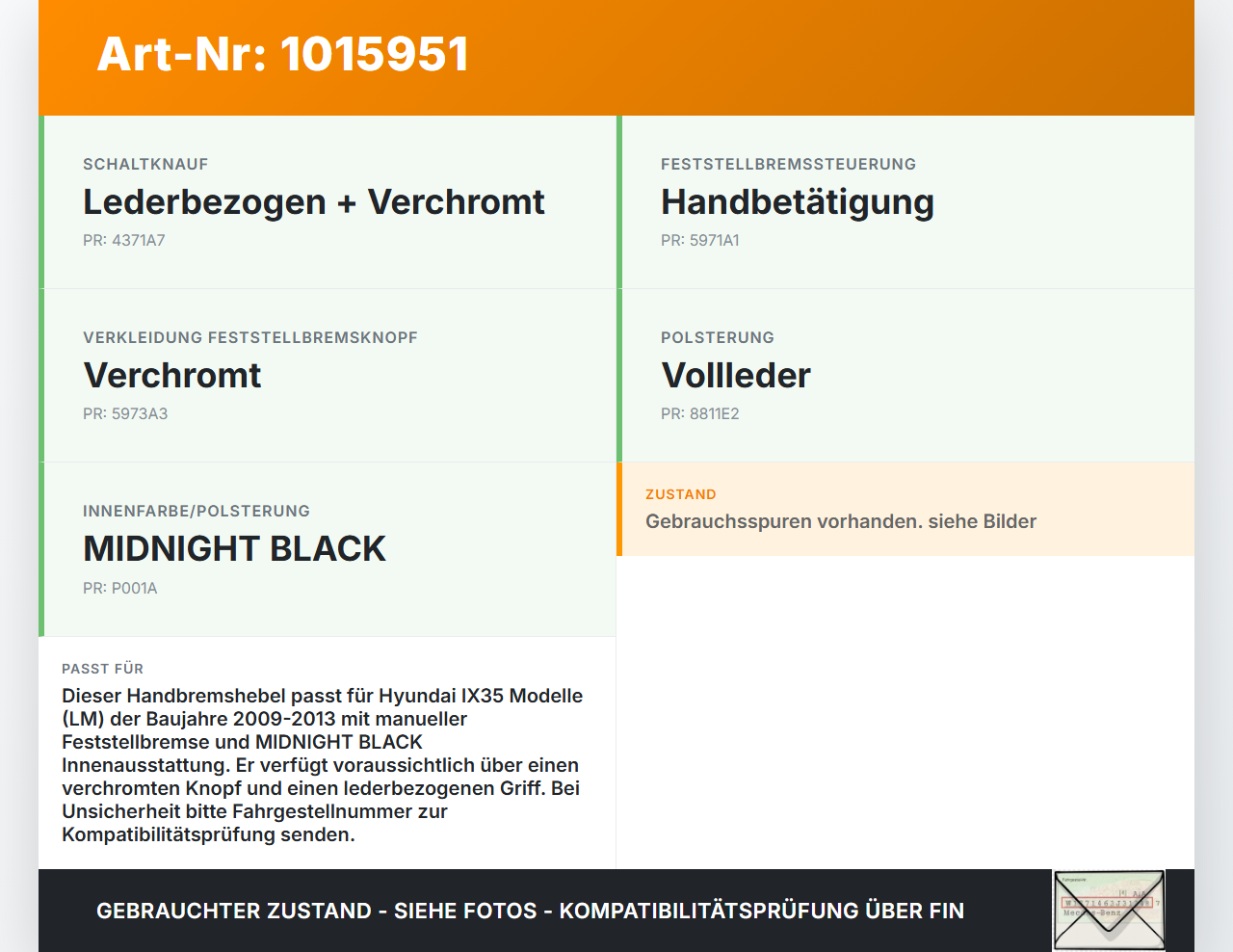 Hyundai IX35 LM 09-13 Handbremshebel Handbremse Bremshebel Hyundai IX35 LM 09-13 16.03.2012 gebraucht Vorschau 3