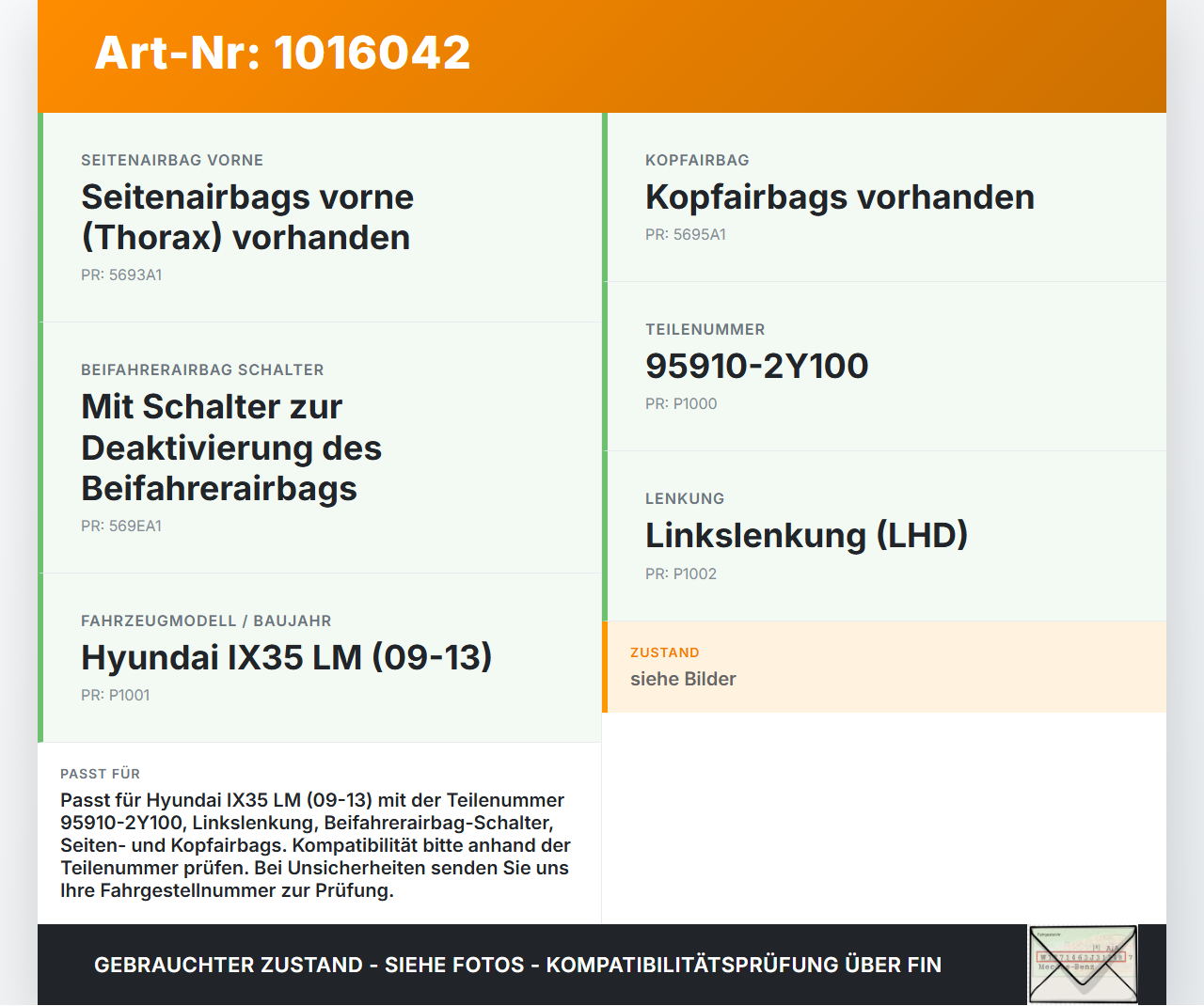 Hyundai IX35 LM 09-13 Airbag Steuergerät Airbagsteuergerät Hyundai IX35 LM 09-13 16.03.2012 959102Y100 95910-2Y100... Vorschau 3