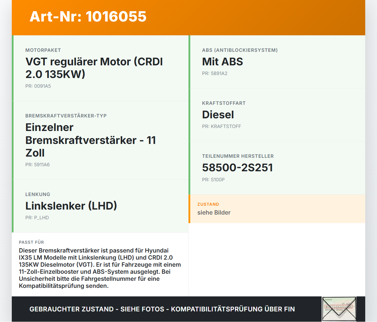 Hyundai IX35 LM 09-13 CRDI 2,0 135KW Bremskraftverstärker Hyundai IX35 LM 09-13 16.03.2012 58500-2S251 gebraucht Vorschau 3