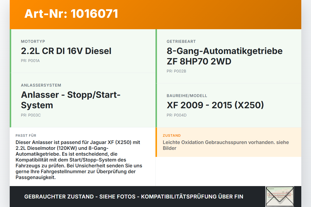 Jaguar XF X250 11-15 2,2D 120KW Autom Anlasser Starter Jaguar XF X250 11-15 08.04.2013 C2Z13750 CX23-11001-AC... Vorschau 3